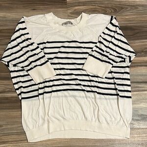 Loft Plus Women’s Pullover Sweater Size 24/26 Navy Stripe 3/4 Sleeve Cotton